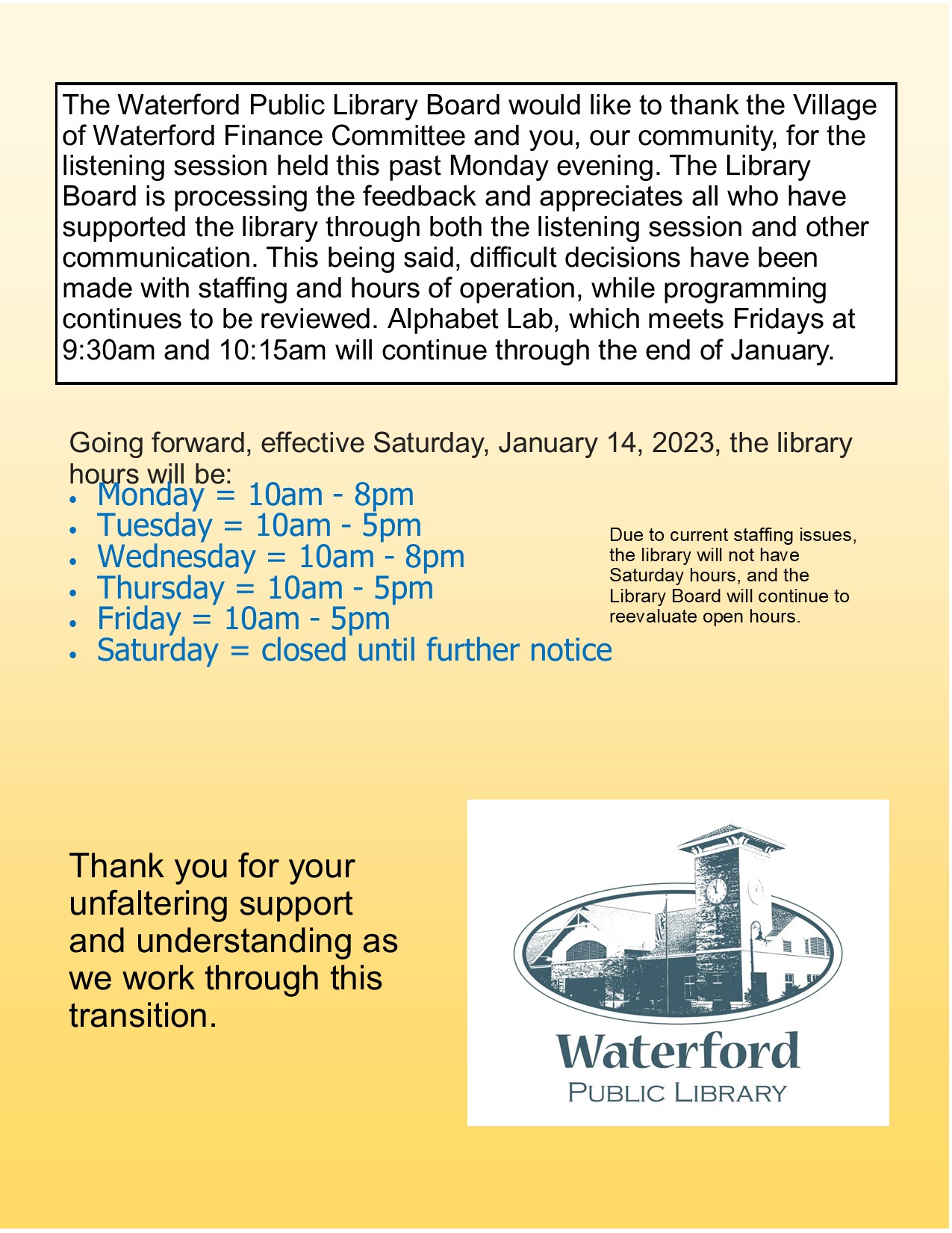 2023 Jan 13 Library Board Message For Website 